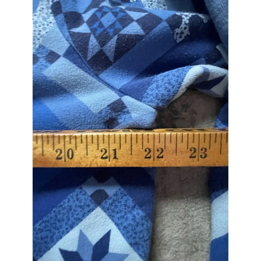 Lands' End Serious Sweats Women's L 14/16 Blue 1/4 Zip Geometric Pullover‎